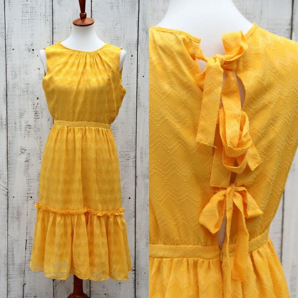 ANTHROPOLOGIE Sunday in Brooklyn Sz XS YELLOW Sun Dress Textured Open Back